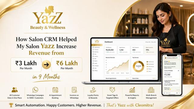 Featured image for How Salon CRM Helped My Salon Yazz Increase Revenue from ₹3 Lakh to ₹6 Lakh in 9 Months